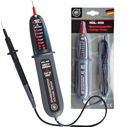 HGL-400 Spannungsprüfer zweipolig 12V bis 400V AC/DC mit LED Anzeige, Phasenprüfer, IP54 Spritzwassergeschützt, keine Batterien benötigt, Spannungsmesser 2-polig, Steckdosen Messgerät von HGL