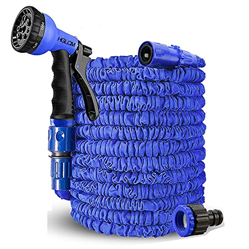 HGLCM expandierendes Garten-Wasserschlauch-Rohr mit 8-Funktions-Spritzpistole 3-mal erweiterbarer flexibler magischer Schlauch Anti-Leckage Leichte einfache Lagerung（Blau,15m） von HGLCM