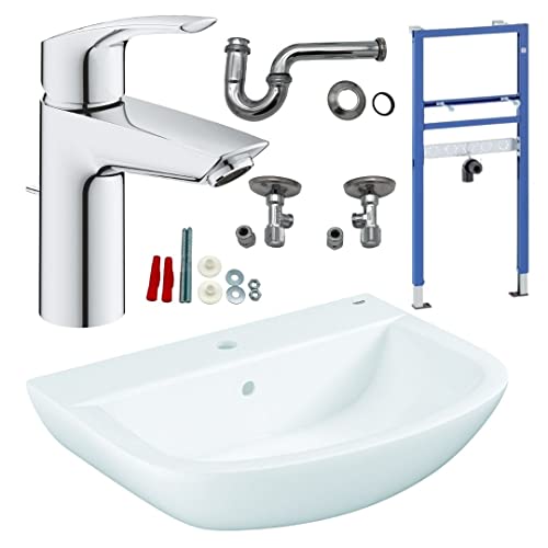 Geberit Vorwandelement mit Keramik-Armaturen-Set, Premium Waschtisch 60er (609 × 442 mm) von HGMBAD