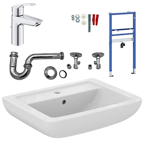 HGMBAD Bundel mit Geberit Vorwandelement Waschtisch Ideal Standard 60 cm Armatur Grohe als Komplettset von HGMBAD