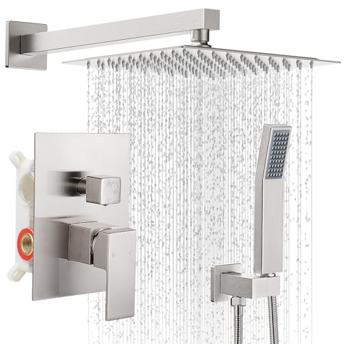 10 Inches Bathroom Rain Shower Combo Set Wall Mounted Rainfall Brushed Nickel Shower Head System Rough-in Valve Body and Trim Included,HGN von HGN
