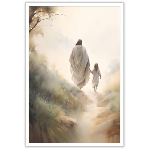 Jesus Wandkunst Leinwand Gemälde Follow Me Jesus Bild Jesus Walking Art Göttliche Barmherzigkeit Poster Drucke Christliche Wanddekoration für Schlafzimmer Wohnzimmer Kinderzimmer von HGNSVRJX