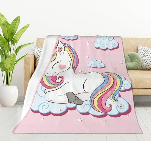 HGOD DESIGNS Einhorn-Decke, glatt, weich, Tier, Regenbogenhaar, Wolke, Sterne, Überwurf, Decke für Sofa, Stuhl, Bett, Büro, Geschenk, 100 x 130 cm von HGOD DESIGNS