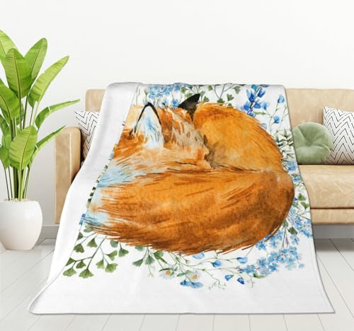 HGOD DESIGNS Fleece-Überwurf, Motiv: schlafender Fuchs, ultraweich, gemütlich, blühend, dekorative Flanelldecke, für Zuhause, Couch, Bett, Stuhl, Reisen, 100 x 130 cm von HGOD DESIGNS