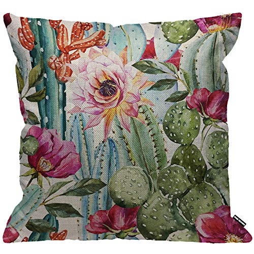 HGOD DESIGNS Kissenbezug, Kaktus mit Blume, Deko-Kissenbezug, für Männer/Frauen, Wohnzimmer, Schlafzimmer, Sofa, Stuhl, 45 x 45 cm von HGOD DESIGNS