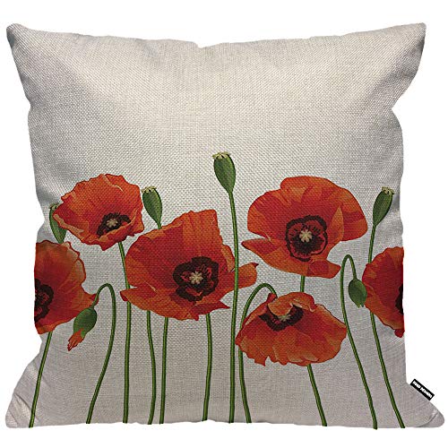 HGOD DESIGNS Kissenbezug Blume Mohn Von Frühling Saison Pastoral Blumen Botanik Blumenstrauß Feld Natur Thema Kunst Kissenhülle Haus Dekorativ Wohnzimmer Schlafzimmer Sofa Stuhl Kissenbezüge 45X45cm von HGOD DESIGNS