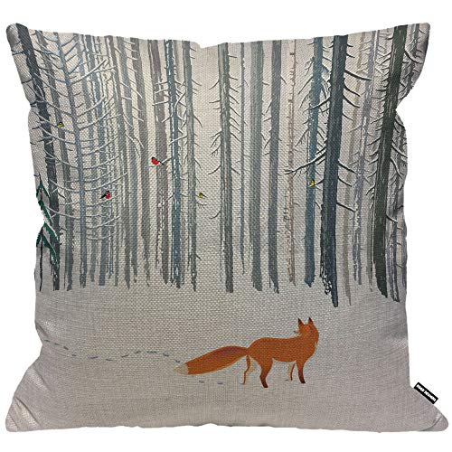 HGOD DESIGNS Kissenbezug Fuchs Walk on Winter Forest Landscape, Throw Pillow Case Home Decorative for Men/Frauen Wohnzimmer Schlafzimmer Sofa Stuhl 45 x 45 cm von HGOD DESIGNS