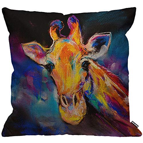 HGOD DESIGNS Kissenbezug Giraffe Malerei Modern Kunst Farbenfroh Hübsches Kissenhülle Haus Dekorativ Für Männer/Frauen/Jungen/Mädchen Wohnzimmer Schlafzimmer Sofa Stuhl Kissenbezüge 45X45cm von HGOD DESIGNS