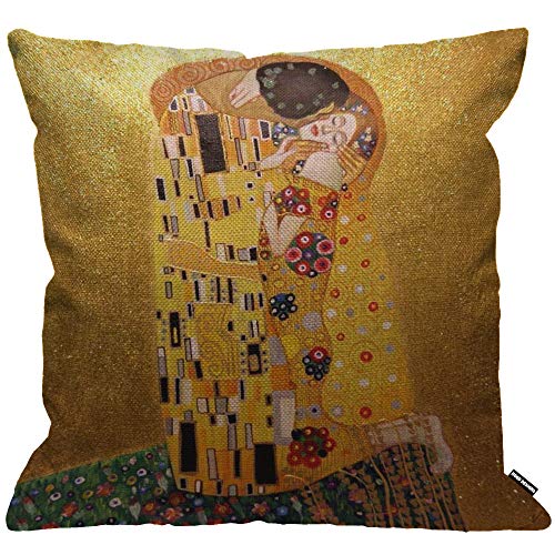 HGOD DESIGNS Kissenbezug Gustav Klimts Der Kuss Kissenhülle Haus Dekorativ Für Männer/Frauen/Jungen/Mädchen Wohnzimmer Schlafzimmer Sofa Stuhl Kissenbezüge 45X45cm von HGOD DESIGNS