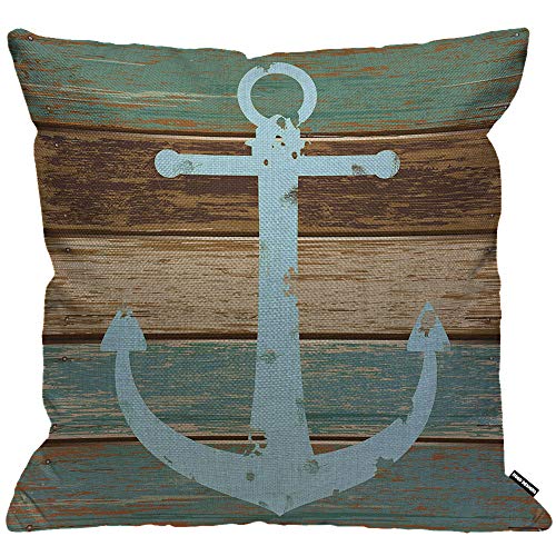 HGOD DESIGNS Kissenbezug Nautisch Anchor Mit Vintage Holz Kissenhülle Haus Dekorativ Für Männer/Frauen/Jungen/Mädchen Wohnzimmer Schlafzimmer Sofa Stuhl Kissenbezüge 45X45cm von HGOD DESIGNS