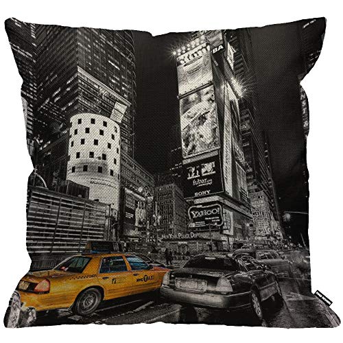 HGOD DESIGNS Kissenbezug New York Fifth Avenue Night City Gelb Taxi Auto, Wurfkissenbezug Home Dekorative für Männer/Frauen, Wohnzimmer, Schlafzimmer, Sofa, Stuhl, 45 x 45 cm von HGOD DESIGNS