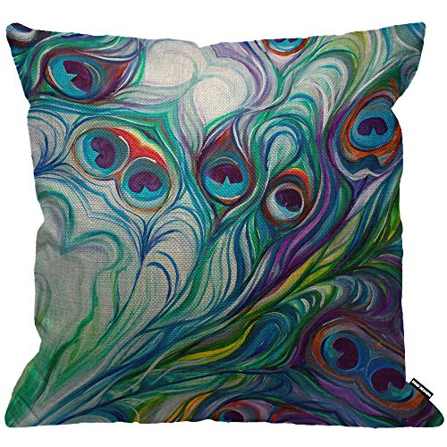 HGOD DESIGNS Kissenbezug Pfau Peacock Feder Öl Paniting Federn Weiß Blau Pink Kissenhülle Haus Dekorativ Für Männer/Frauen/Jungen/Mädchen Wohnzimmer Schlafzimmer Sofa Stuhl Kissenbezüge 45X45cm von HGOD DESIGNS