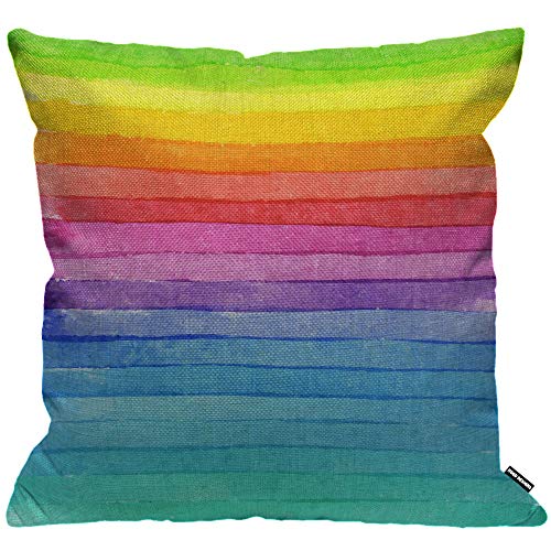 HGOD DESIGNS Kissenbezug Sommer Regenbogen Streifen Grün Gelb Pink Rot Blau Kissenbezug Heimdekoration für Männer/Frauen Wohnzimmer Schlafzimmer Sofa Stuhl 45,7 x 45,7 cm Kissenbezug 45 x 45 cm von HGOD DESIGNS