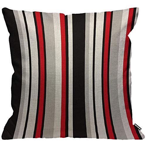 HGOD DESIGNS Kissenbezug Streifen Abstrakt Geometrisch Retro Gestreift Linien Schwarz Weiß Und Rot Kissenhülle Haus Dekorativ Jungen/Mädchen Wohnzimmer Schlafzimmer Sofa Stuhl Kissenbezüge 45X45cm von HGOD DESIGNS