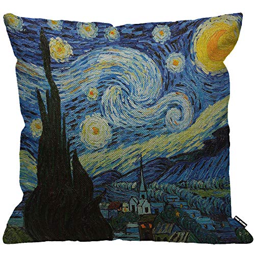 HGOD DESIGNS Kissenbezug Van Gogh Kunst Sternenklar Nacht Kissenhülle Haus Dekorativ Für Männer/Frauen/Jungen/Mädchen Wohnzimmer Schlafzimmer Sofa Stuhl Kissenbezüge 45X45cm von HGOD DESIGNS