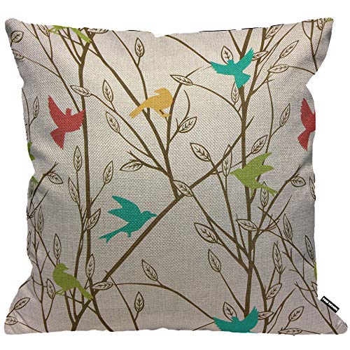 HGOD DESIGNS Kissenbezug Vogel Bird Bunt Elster Und Schlucken Vogel Auf Dem Baum Hell Grau Kissenhülle Haus Dekorativ Für Jungen/Mädchen Wohnzimmer Schlafzimmer Sofa Stuhl Kissenbezüge 45X45cm von HGOD DESIGNS