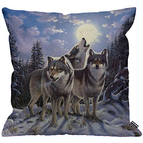 HGOD DESIGNS Kissenbezug Wilder Wolf im Winter Wald mit Vollmond, Überwurf-Kissenbezug, Zuhause, dekorativ für Männer/Frauen, Wohnzimmer, Schlafzimmer, Sofa, Stuhl, 45 x 45 cm von HGOD DESIGNS