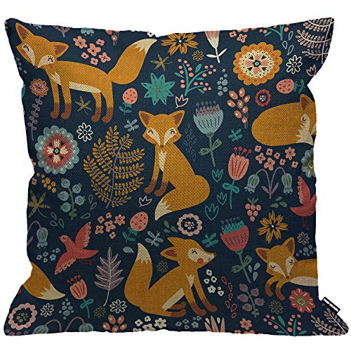 HGOD DESIGNS Kissenbezug mit Fuchsmuster, niedliche Fuchsarten mit Blume, gelb und blau, dekorativ für Männer/Frauen, Wohnzimmer, Schlafzimmer, Sofa, Stuhl, 45 x 45 cm von HGOD DESIGNS