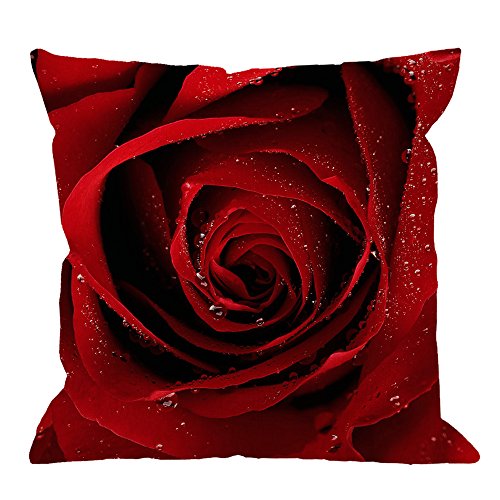 HGOD DESIGNS Kissenbezug mit Rosenmuster, Baumwolle, Leinen, quadratisch, Standard-Kissenbezug für Männer und Frauen, Heimdekoration, Sofa, Sessel, Schlafzimmer, Wohnzimmer, 45,7 x 45,7 cm, Rot von HGOD DESIGNS