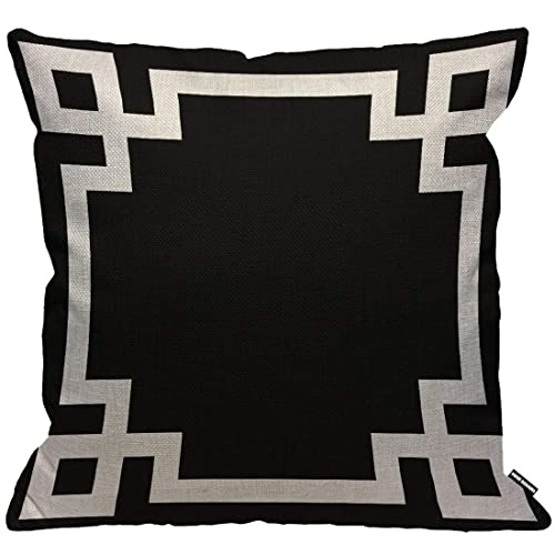 HGOD DESIGNS Kissenbezug mit griechischem Schlüsselbordüre, niedlich, schick, geometrische Streifen, schwarz und weiß, dekorativ für Wohnzimmer, Schlafzimmer, Sofa, Stuhl, 45 x 45 cm von HGOD DESIGNS