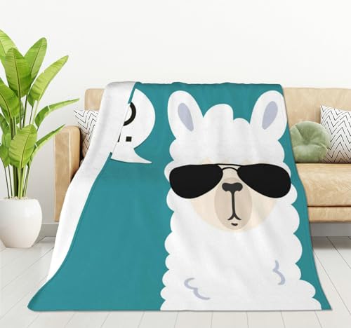 HGOD DESIGNS Lustige Sup Lama-Überwurfdecke, einfacher Alpaka-Kopf mit Sonnenbrille, weiche Decken und Überwürfe, 130 x 150 cm von HGOD DESIGNS