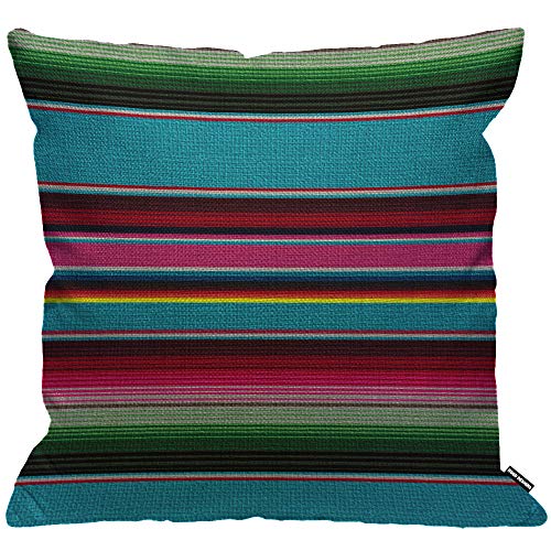 HGOD DESIGNS Mexikanische Decke Streifen Kissenbezug, ethnische Regenbogenfarbe gestreift Cinco De Mayo Überwurf Kissenbezug Home Dekorativ für Wohnzimmer Schlafzimmer Sofa Stuhl 45 x 45 cm von HGOD DESIGNS