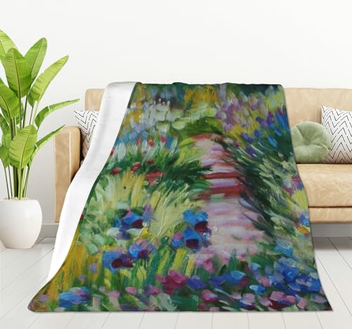 HGOD DESIGNS Monet Gemälde, Flanell-Fleece-Bettdecke, Überwurf, Decke, leichte, gemütliche Plüschdecke für Schlafzimmer, Wohnzimmer, Sofa, Couch, 130 x 150 cm von HGOD DESIGNS