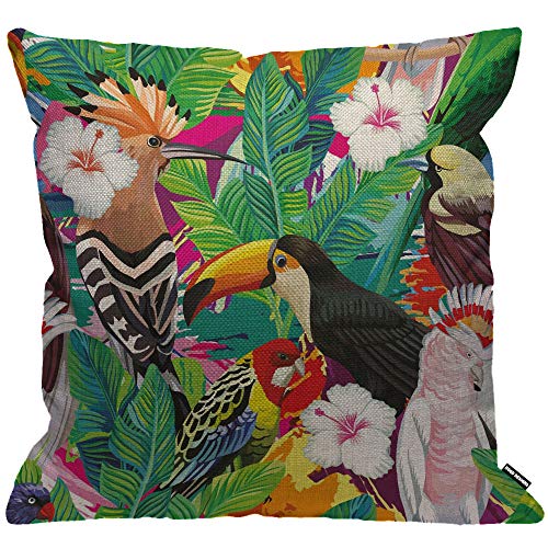 HGOD DESIGNS Papageien-Kissenbezug, tropischer Vogel, Tukan Blätter und Hibiskusblumen, Wurfkissenbezug für Herren/Damen, Wohnzimmer, Schlafzimmer, Sofa, Stuhl, 45 x 45 cm von HGOD DESIGNS