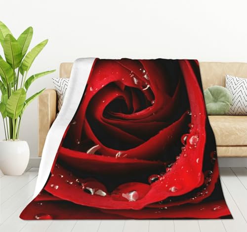 HGOD DESIGNS Rote Rosendecke, Geschenke für Mädchen und Jungen, weiche, warme Überwurfdecke und Fleece-Flanelldecke für Couch, Bett, Wohnzimmer, Dekoration, 130 x 150 cm von HGOD DESIGNS