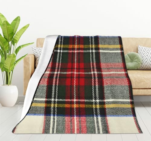 HGOD DESIGNS Schottisches Schottenkaro, rot und weiß, Wolle, Karomuster, Flanell, Fleece, Bettdecke, Überwurf, Decke, leicht, gemütlich, Plüschdecke für Schlafzimmer, Wohnzimmer, Sofa, Couch, 100 x von HGOD DESIGNS