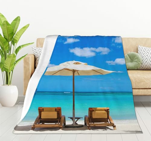 HGOD DESIGNS Türkise Meeresdecke, Stranddecke, weißer Sand und Palmen, weich, warm, gemütlich, flauschig, 100 x 130 cm, Überwurfdecke für Mädchen, Frauen, Männer und Jungen von HGOD DESIGNS