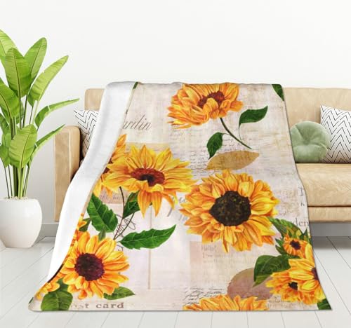 HGOD DESIGNS Überwurfdecke mit Aquarell-Sonnenblumen, Vintage-Stil, Blumendruck, weiche Decken und Überwürfe, 100 x 130 cm von HGOD DESIGNS