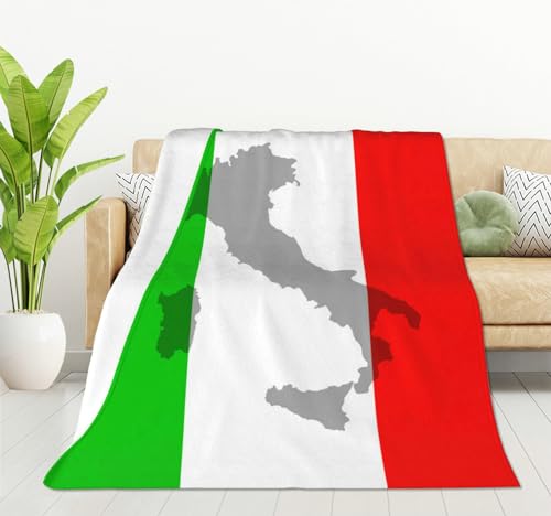 HGOD DESIGNS Überwurfdecke mit italienischer Flagge, ultraweich, warm, für alle Jahreszeiten. Die Kontur des italienischen Territoriums ist auf die Flagge gedruckt. Dekorative Fleecedecken für Bett, von HGOD DESIGNS