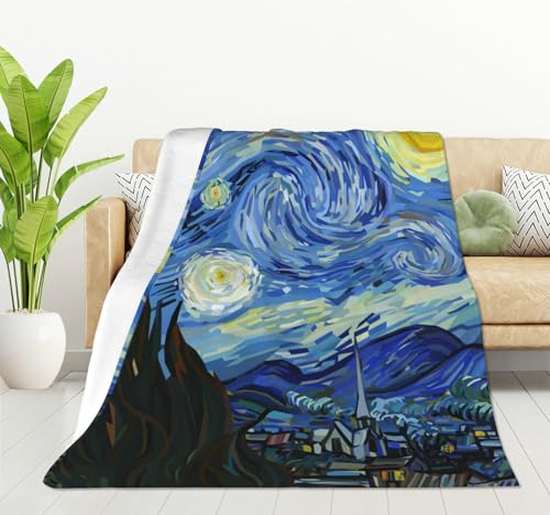 HGOD DESIGNS Van Gogh Classic Arts Sternennacht Flanell-Fleece-Bettdecke, Überwurf, Decke, leicht, gemütlich, Plüschdecke für Schlafzimmer, Wohnzimmer, Sofa, Couch, 130 x 150 cm von HGOD DESIGNS