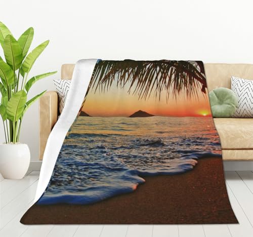 HGOD Designs Pacific Sunrise at Lanikai Beach Throw Blanket Hawaii Blanket Super Soft Flanell Throw Blanket Lightweight Plush Fuzzy Bed Blanket for Bedding Sofa and Travel 130x150cm von HGOD DESIGNS