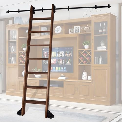 HGOuhK Rollleiter-Hardware-Kit Rollleiter-Hardware-Kit, komplettes Set mit Bodenrollen for das Home Office für Schiebetür(10ft/300cm Track kit) von HGOuhK
