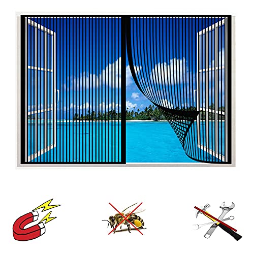 Magnet Fliegengitter Fenster Insektenschutz, Der Magnetvorhang ist Ideal für die Balkontür, Kellertür Fenster und Terrassentür Fenster, Kinderleichte Klebemontage Ohne Bohren-100×110cm(39×43inch) von HGPFCB