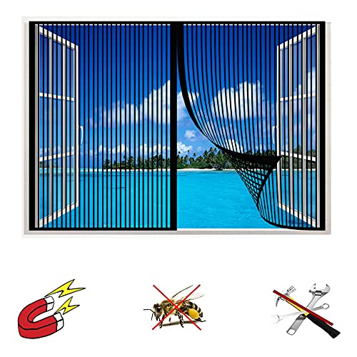 Magnet Fliegengitter Fenster Insektenschutz, Der Magnetvorhang ist Ideal für die Balkontür, Kellertür Fenster und Terrassentür Fenster, Kinderleichte Klebemontage Ohne Bohren-100×130cm(39x51inch) von HGPFCB