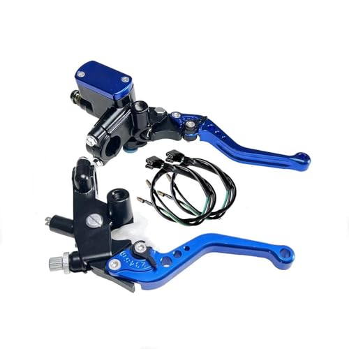 Kupplungs Bremshebel Kürzere Stange Trommelbremskabel Kupplungsleitung Hauptzylinder Bremshebel-Set Universell Für 22 Mm Motorrad Hebel Bremshebel(Blue 1 pair) von HGPVPKZAZD