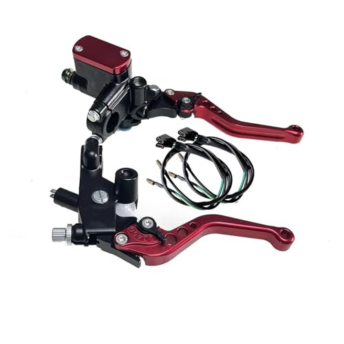 Kupplungs Bremshebel Kürzere Stange Trommelbremskabel Kupplungsleitung Hauptzylinder Bremshebel-Set Universell Für 22 Mm Motorrad Hebel Bremshebel(Red 1 pair) von HGPVPKZAZD