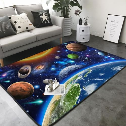 HGSCHYU Outer Space Universe Teppich für Jungen-Mädchenzimmer, Sonnensystem, Planet, rutschfeste Teppiche für Schlafzimmer, Erd-Galaxie-Thema, waschbar, Teppich für Kinderzimmer, Bodenmatte, Teppiche von HGSCHYU