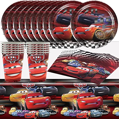 HGSHUO Auto Partygeschirr Kindergeburtstag Deko Geburtstag Rennwagen Party Geschirr Tischdecke Pappteller Becher Servietten Geburtstagsparty Rennauto Tischdeko Set 10 Persone von HGSHUO