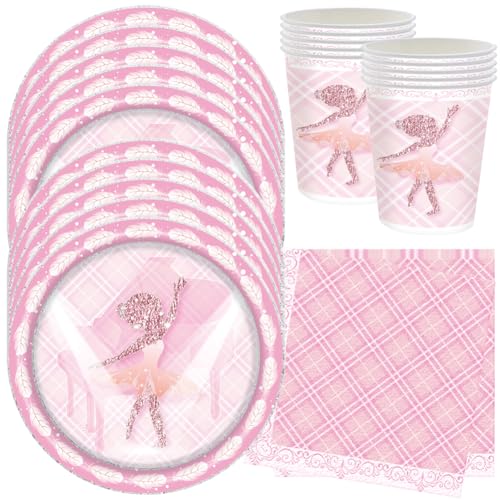 HGSHUO Ballerina Partygeschirr Kindergeburtstag Party Geschirr Tanzende Pappteller Becher Servietten Ballerina Deko Geburtstag Geburtstagsparty Hochzeit Babyparty Picknick Tischdeko 10 Gäste von HGSHUO