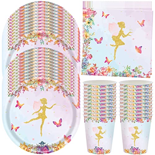 HGSHUO Fee Partygeschirr Kindergeburtstag Deko Geburtstag Party Geschirr Feen Pappteller Becher Servietten Fairy Geburtstagsparty Hochzeit Babyparty Picknick Tischdeko Set 20 Gäste von HGSHUO