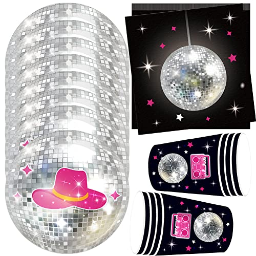 HGSHUO Partygeschirr Disco Party Geschirr Discokugel Becher Pappteller Servietten 70er 80er 90er Dekoration Geburtstag Cowboy Partygeschirr Kindergeburtstag Retro Disco Hip Hop Themenparty Tischdeko von HGSHUO