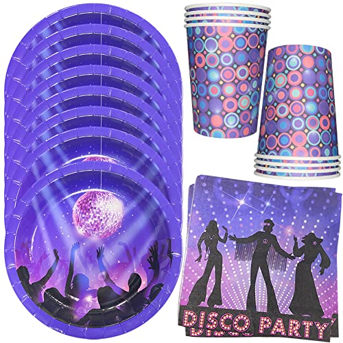 HGSHUO Partygeschirr Disco Party Geschirr Discokugel Becher Pappteller Servietten 70er 80er 90er Dekoration Geburtstag Partygeschirr Kindergeburtstag Retro Disco Hip Hop Themenparty Tischdeko von HGSHUO