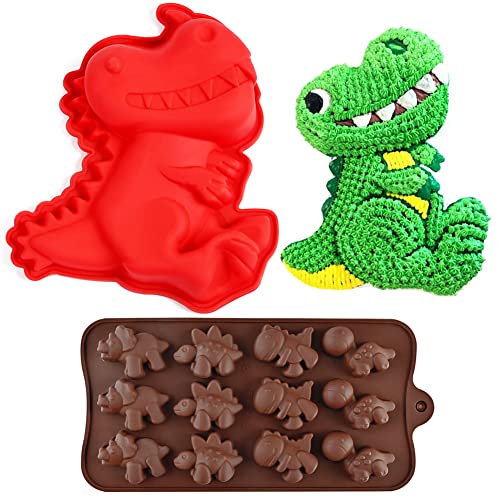 HGSHUO Silikonformen Dino Backform Kuchenform Silikon Form 3D Dinosaurier Kuchenbackform Mousse Schokoladenformen Motivbackformen Gelee Dessert Soap Geburtstag Weihnachten von HGSHUO