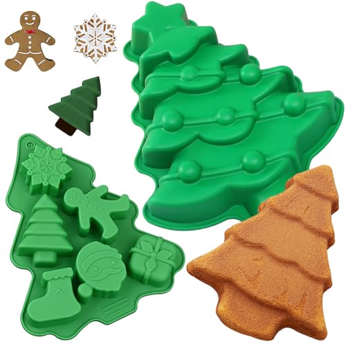 HGSHUO Weihnachten Silikonform Backform Weihnachtsbaum Kuchenform Silikon Kuchenbackform Weihnachtsbaum Mousse Schokoladenformen Kerzenform Motivbackformen Soap Weihnachten Form 2 Stück von HGSHUO