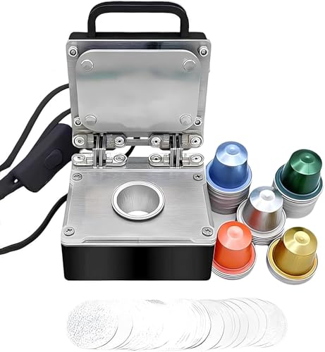 DIY Tragbare Kaffee-Aluminiumfolien-Verschließmaschine, mit 100 Mischfarbigen Kapsel-Aluminiumschalen und Folien, Effizientes Verschließen und Versiegeln – Ideal für Zuhause oder(Black) von HGSTM
