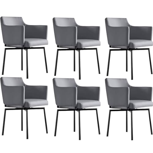 180° Rotating Dining Chairs, Upholstered Chair with Armrest and Backrest Carbon Steel Legs Auto Homing Technical Fabric D 6pcs von HGTRH